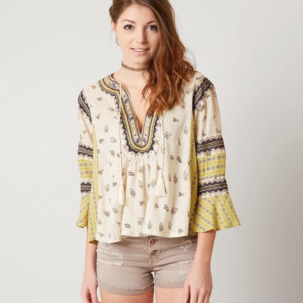 Free People Embroidered "But I Like it" Boho Top